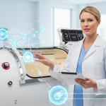 A person explaining the benefits of a hyperbaric oxygen chamber