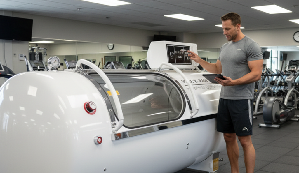 Camara de oxigeno hiperbarico en el gimnasio