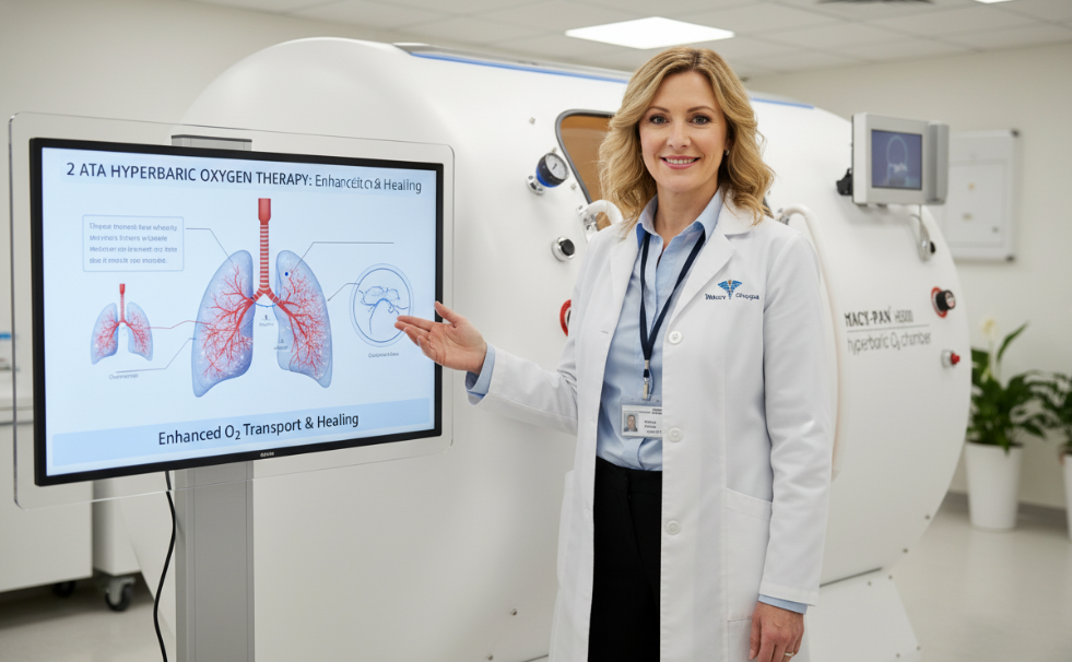 Una persona explica los beneficios de una cámara de oxígeno hiperbárico 2.0ata.