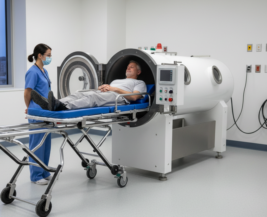 Hyperbaric oxygen chamber use in patients with diabetic foot ulcers