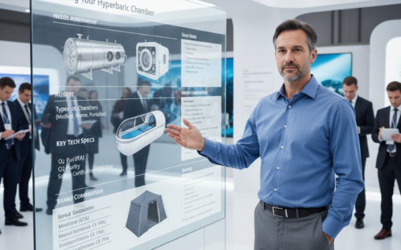 Personas que analizan los precios de las cámaras de oxígeno hiperbárico
