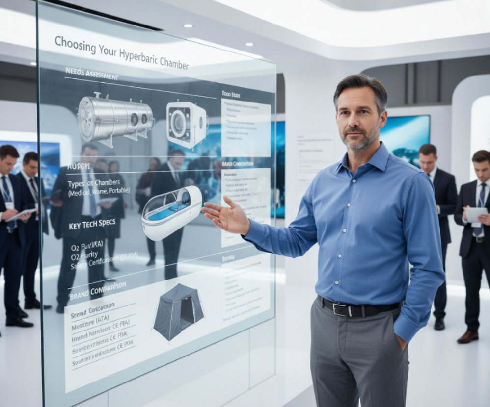 Personas que analizan los precios de las cámaras de oxígeno hiperbárico