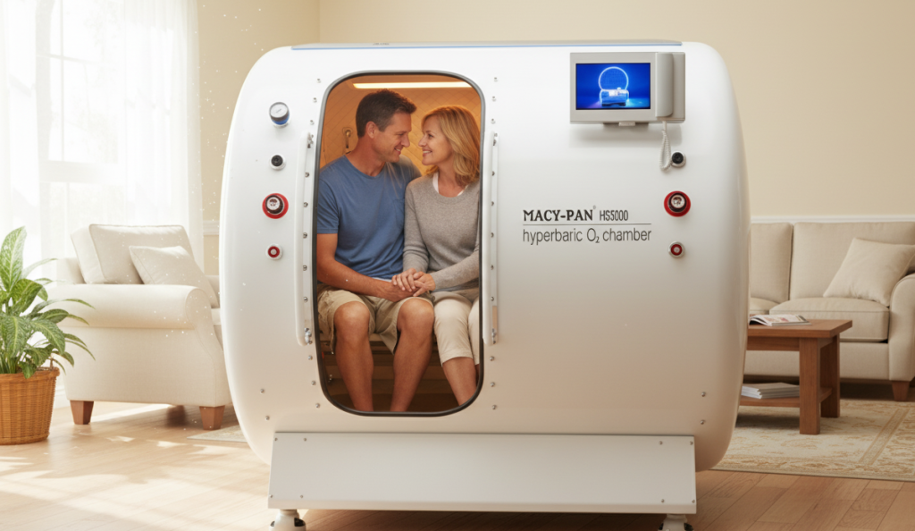 Pareja en camara de oxigeno hiperbarico