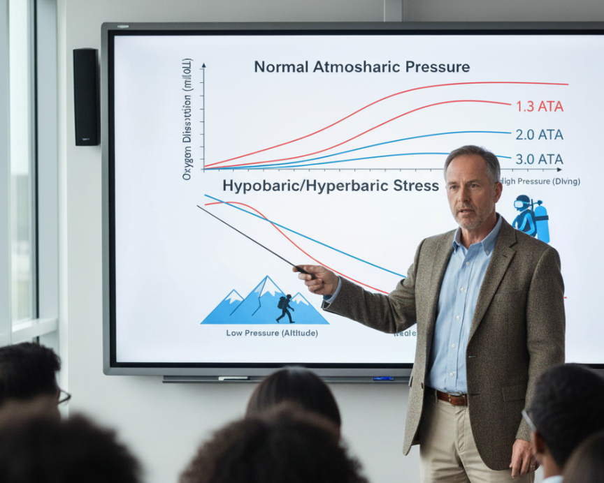 The difference in the amount of dissolved oxygen in the human body under different pressures