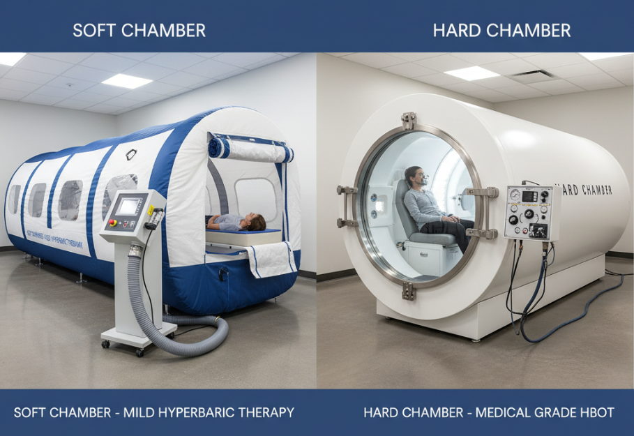 Comparison of soft and hard oxygen chambers.