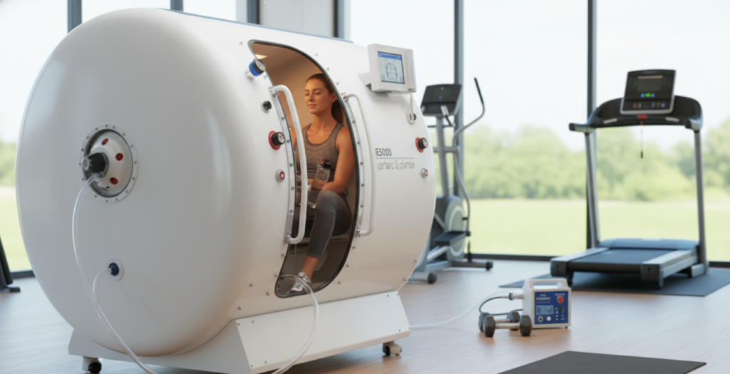 Los atletas utilizan una cámara de oxígeno hiperbárico