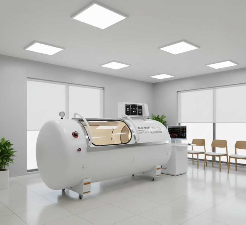 Hyperbaric oxygen chamber in a modern clinic