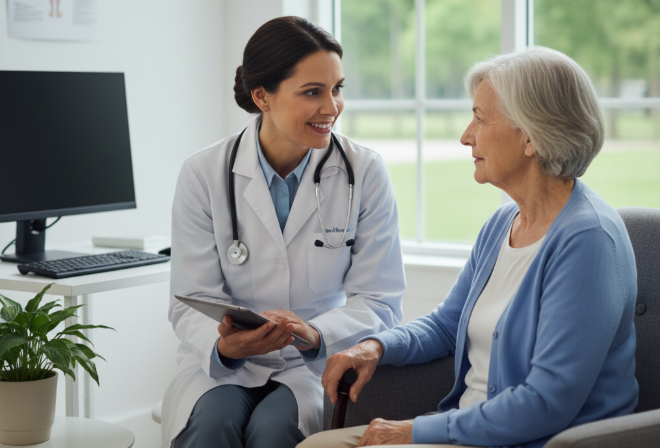 a picture of a doctor asking a patient