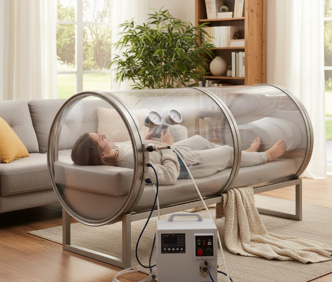 a picture of hyperbaric oxygen therapy at home