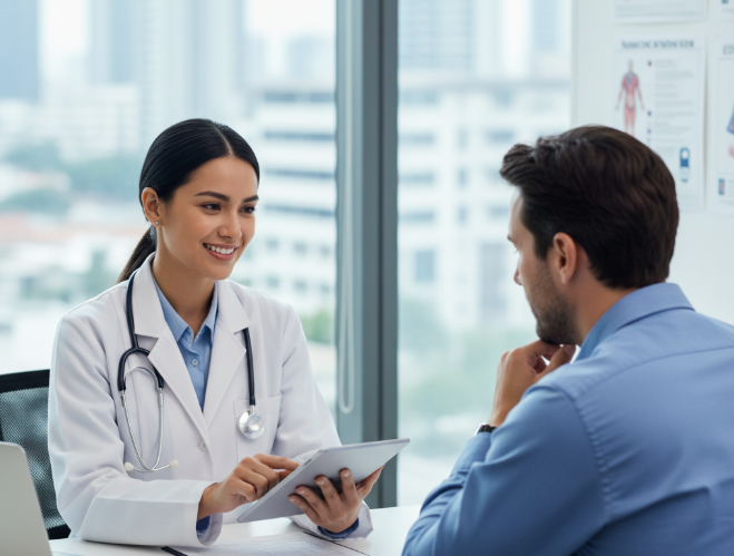 Images of doctors conducting consultations