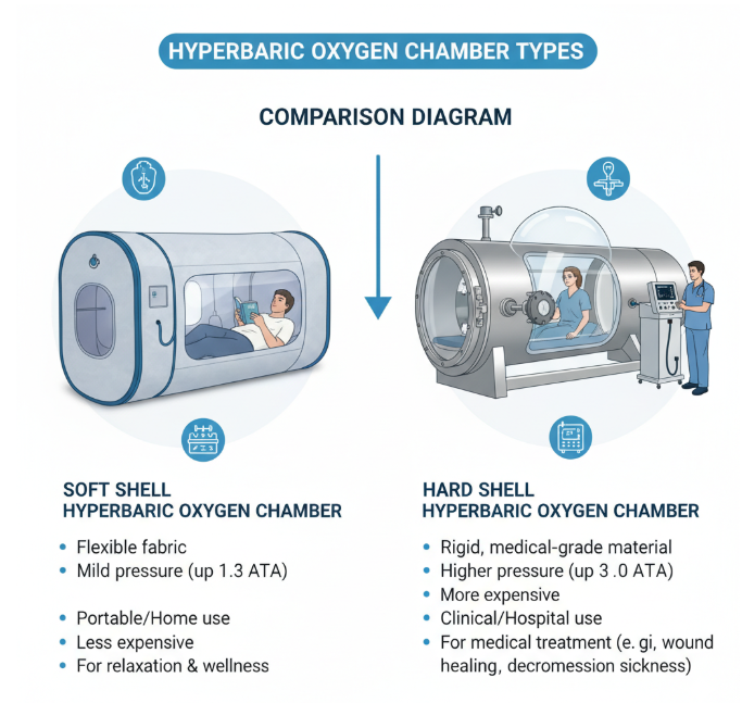 Comparison diagram of soft and hard hyperbaric oxygen chambers