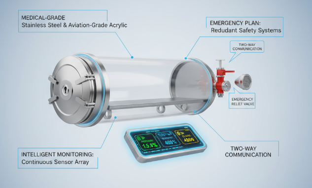 High-end hyperbaric oxygen chambers feature a safe design.