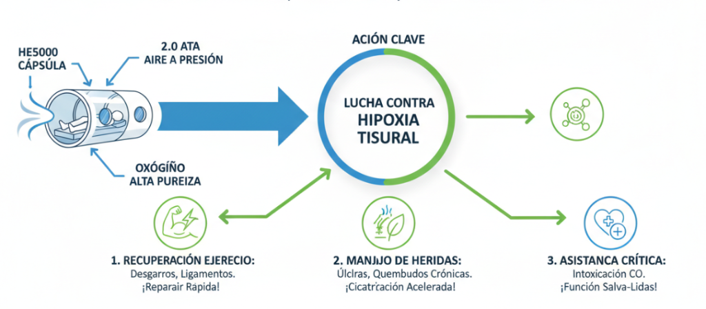he5000 cámara hiperbárica 3 personas 2 ata escenarios de aplicación