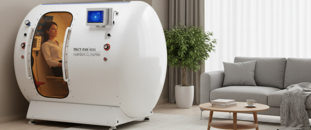 A person inside a hyperbaric chamber