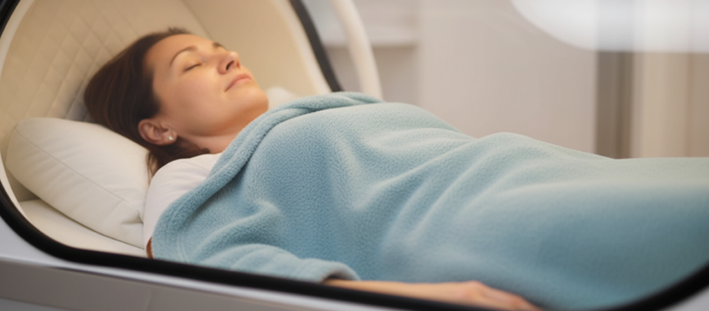 The patient is in a hyperbaric oxygen chamber