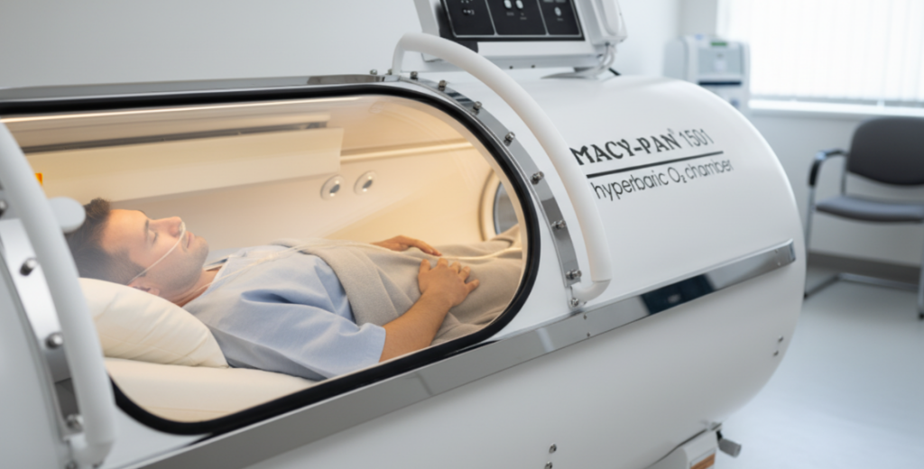 Rest comfortably in a modern hyperbaric oxygen chamber