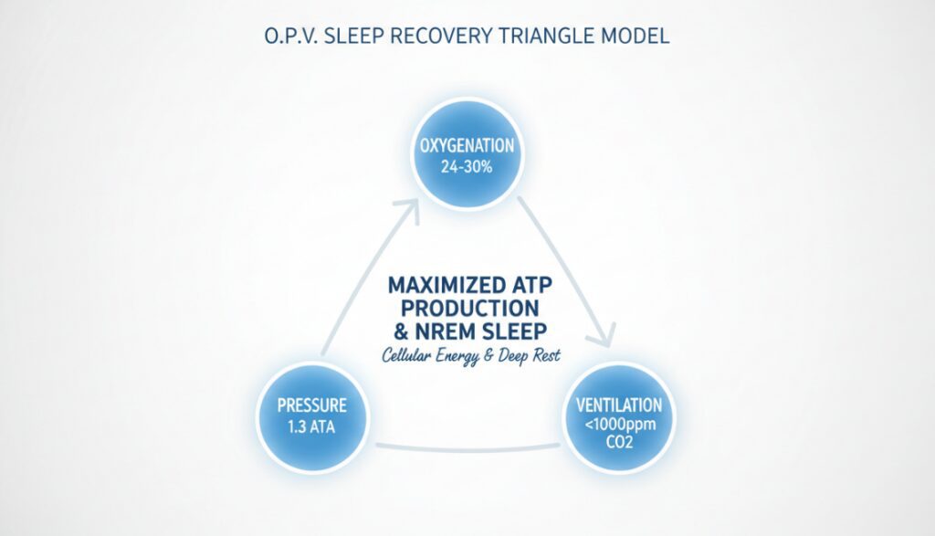 An original infographic of the "O.P.V. Sleep Recovery Triangle Model"