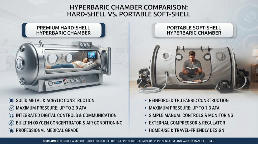 Showcasing A Comparison Between High-End Hard-Shell Hyperbaric Oxygen Chambers And Portable Soft-Shell Oxygen Chambers.