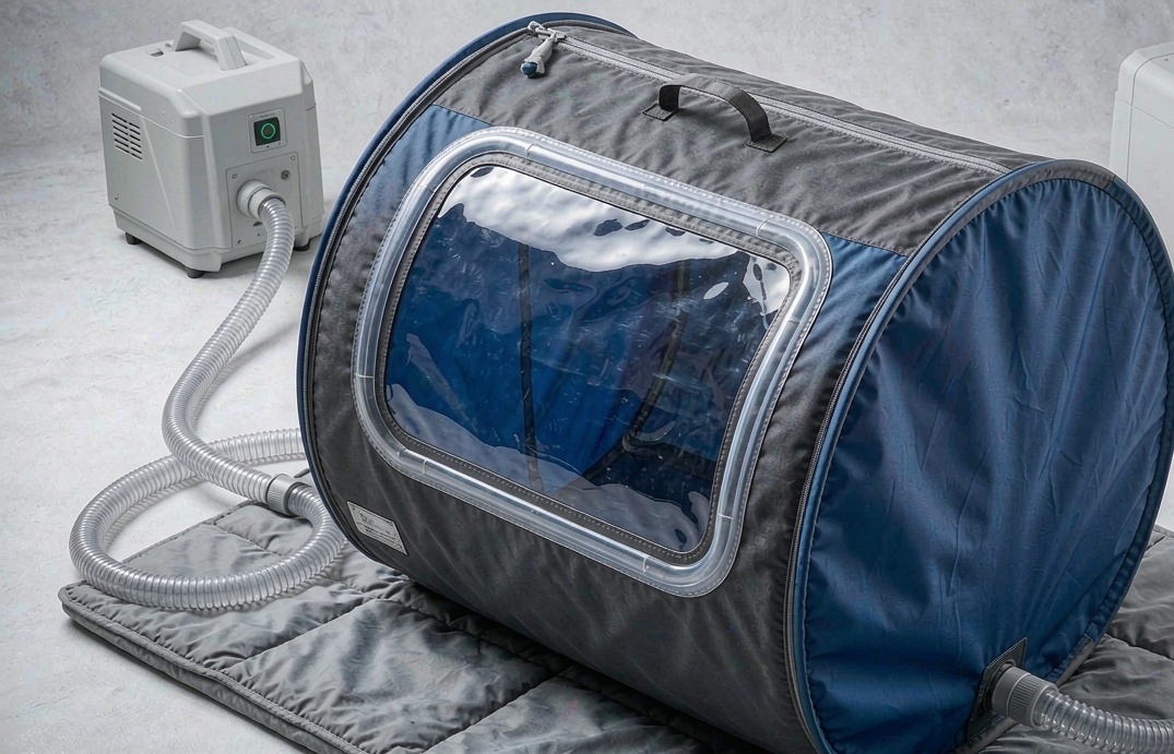 Soft hyperbaric chamber with compressor and concentrator