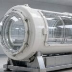 white hard-shell hyperbaric chamber in modern clinic room