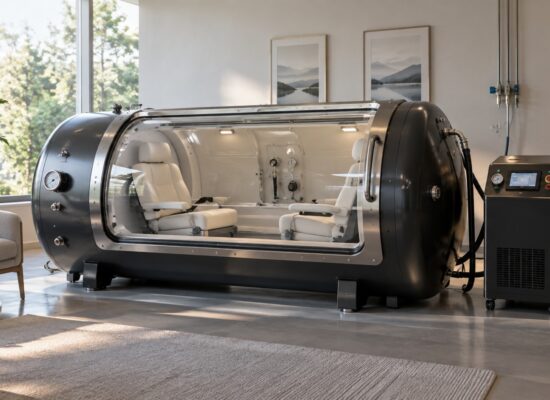 two person hard shell hyperbaric chamber with two seats inside and external control unit