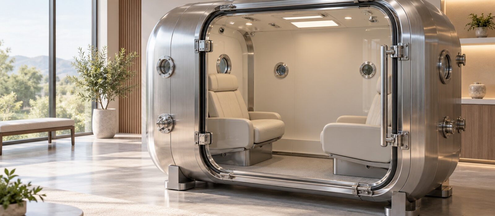Concept image of a two-person luxury hyperbaric chamber