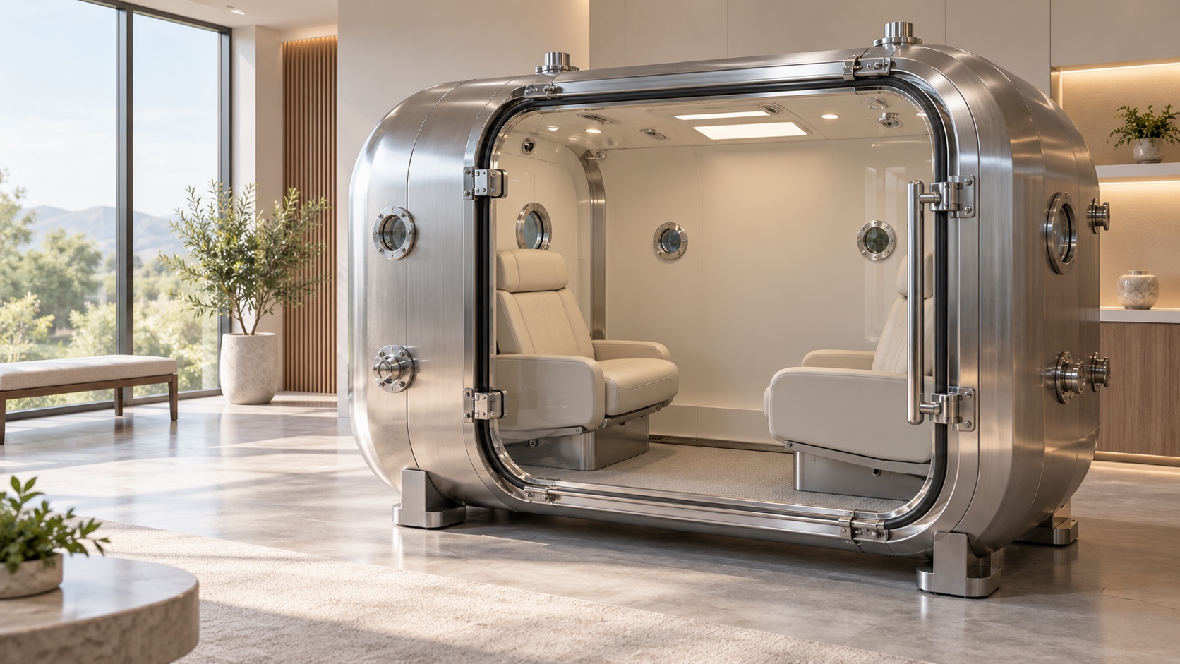 Concept image of a two-person luxury hyperbaric chamber