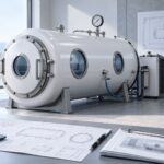 Generic hard-shell hyperbaric chamber with pressure gauge and specification drawings