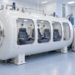 Concept image of a four-person hard-shell hyperbaric chamber with four visible seating positions.