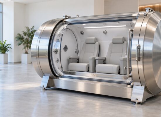 Two-seat hard-shell hyperbaric chamber in a clean installation space